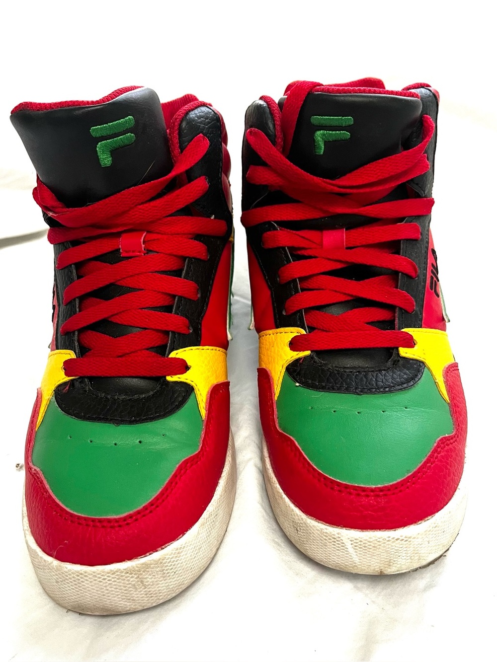 Fila High-Top Sneakers in Red, Green & Yellow. Size US 6